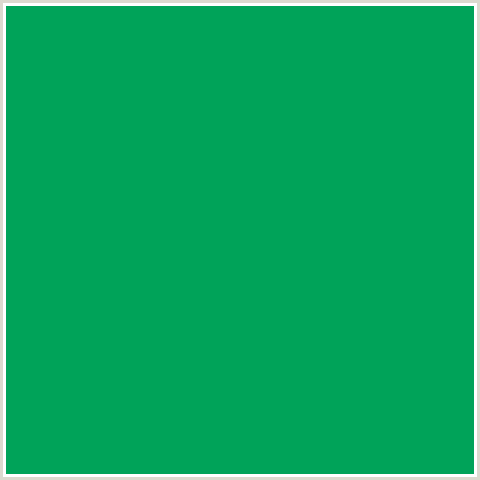 00A359 Hex Color Image (GREEN BLUE, GREEN HAZE)