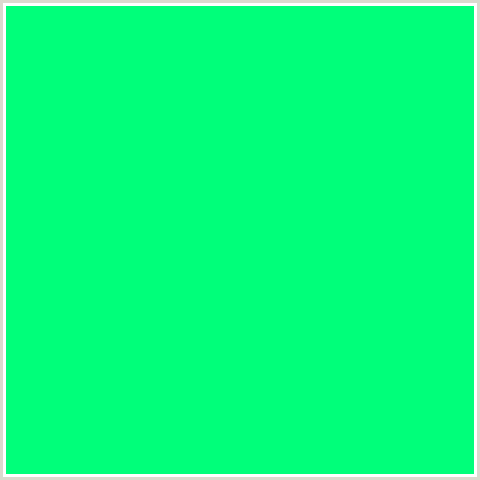 00FF7A Hex Color Image (GREEN BLUE, SPRING GREEN)