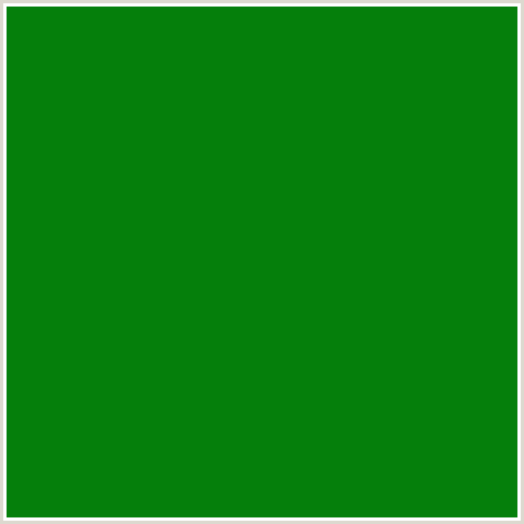057F0B Hex Color Image (FOREST GREEN, GREEN, JAPANESE LAUREL)