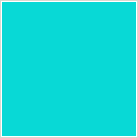 08D9D6 Hex Color Image (AQUA, BRIGHT TURQUOISE, LIGHT BLUE)