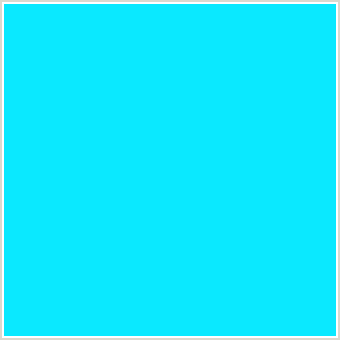 0AE9FF Hex Color Image (CYAN, LIGHT BLUE)