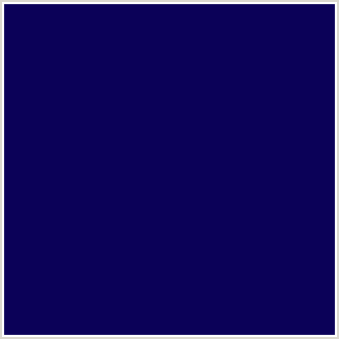0B0158 Hex Color Image (BLUE, MIDNIGHT BLUE, TOLOPEA)