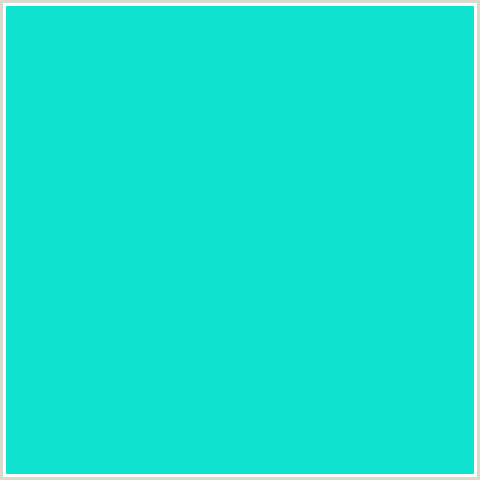 0FE3D0 Hex Color Image (AQUA, BRIGHT TURQUOISE, LIGHT BLUE)