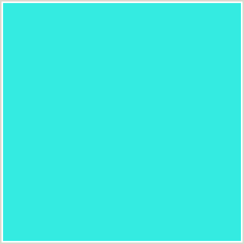34EBE1 Hex Color Image (AQUA, LIGHT BLUE, PICTON BLUE)