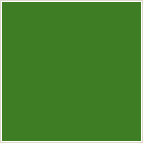 3E7D23 Hex Color Image (FOREST GREEN, GREEN)