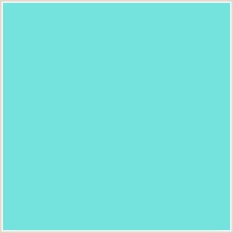75E1DC Hex Color Image (AQUA, AQUAMARINE BLUE, LIGHT BLUE, TEAL)