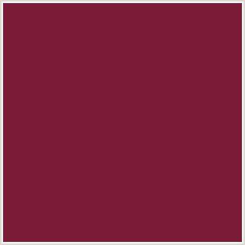 7A1B38 Hex Color Image (CLARET, RED)