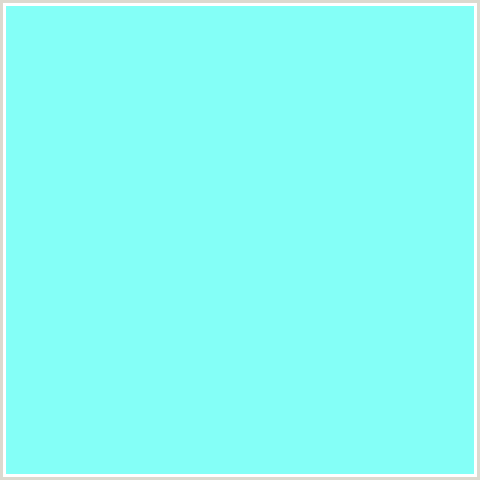 84FFF7 Hex Color Image (AQUA, AQUAMARINE, BABY BLUE, LIGHT BLUE, TEAL)
